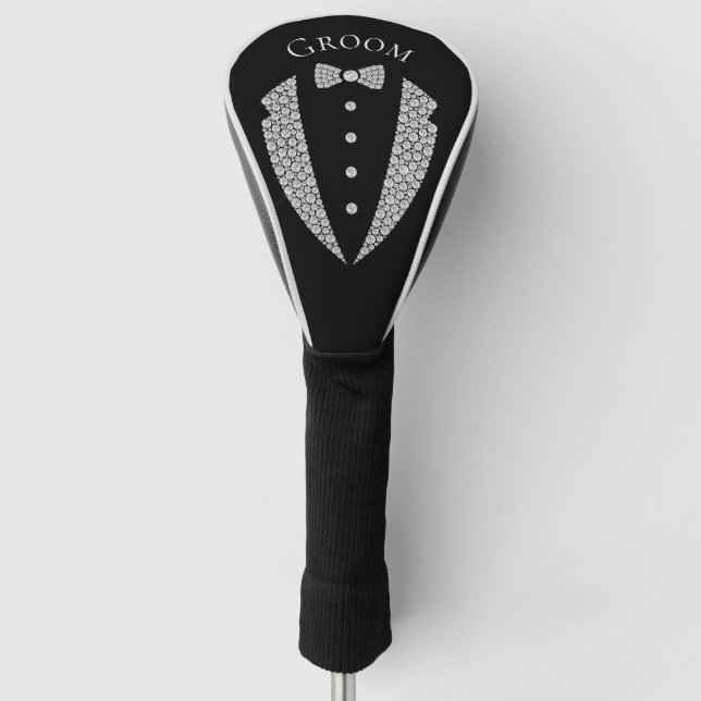 Groom Tuxedo Silver Typografy Wedding Golf Headcover (Vorderseite)