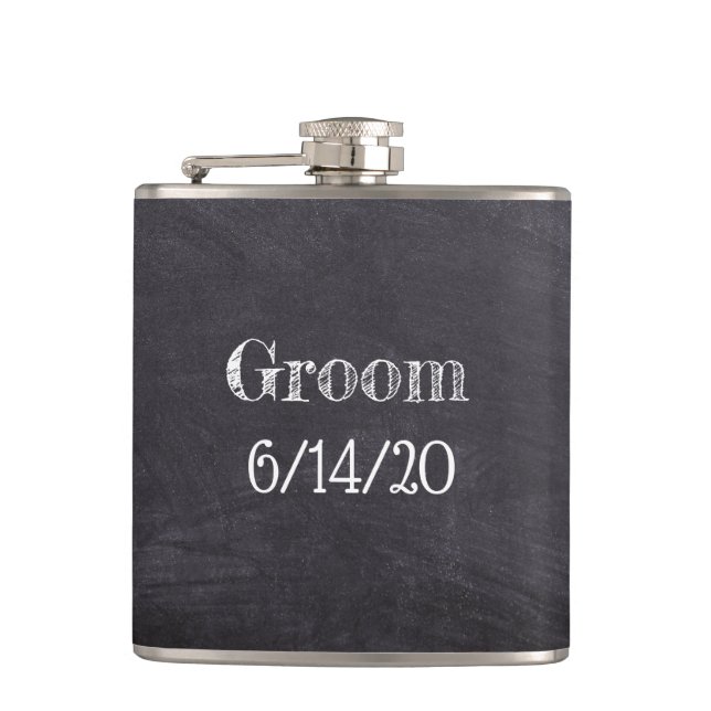 Groom Wedding Black Chalkboard Whisky Flask Flachmann (Vorderseite)