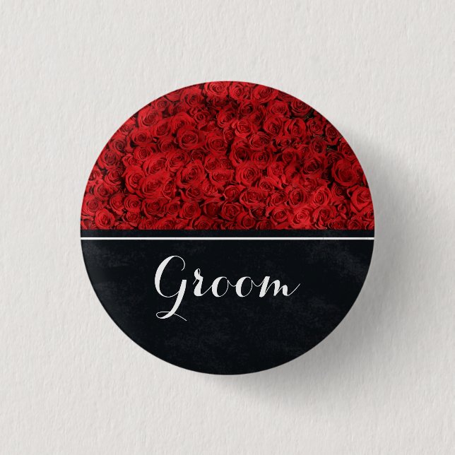 Groom Wedding Rote Rosen Button (Vorderseite)