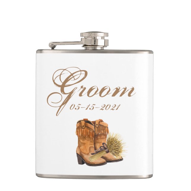 Groom Whiskey Flask Summer Country Hochzeit rustik Flachmann (Vorderseite)
