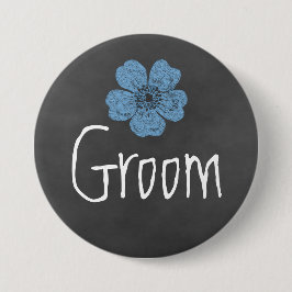 Groom Wild Blue Rose Chalkboard Button