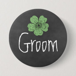 Groom Wild Green Rose Chalkboard Button