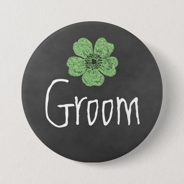 Groom Wild Green Rose Chalkboard Button (Vorderseite)