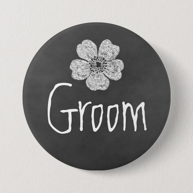 Groom Wild White Roses Chalkboard Button (Vorderseite)