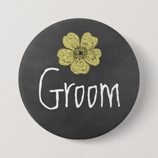 Groom Wild Yellow Roses Chalkboard Button (Vorderseite)