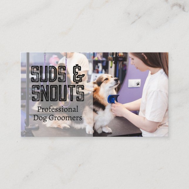 Groomer Brushing Dog Fur Visitenkarte (Vorderseite)