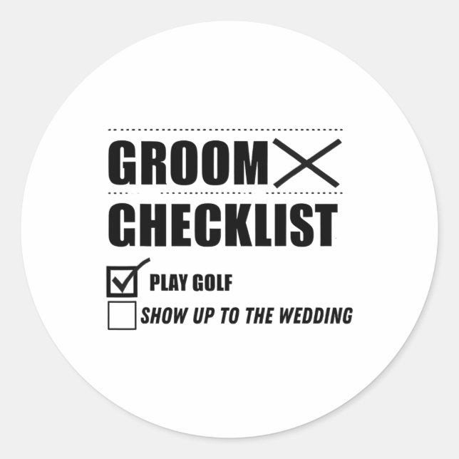 Groom's Checklist Golf Wedding - Funny Bachelor Pa Runder Aufkleber (Vorderseite)