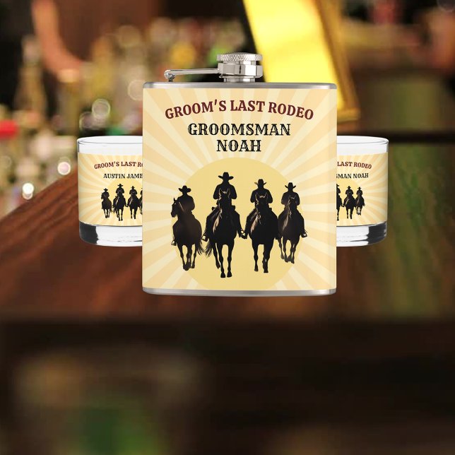 Groom's letzte Rodeo Sunset Trauzeuge Bachelor Par Flachmann (Groom’s Last Rodeo Sunset Groomsman Bachelor Party Flask)