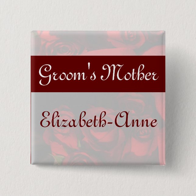 "Groom's Mother" - Rote Rose Bouquet (2b) Button (Vorderseite)