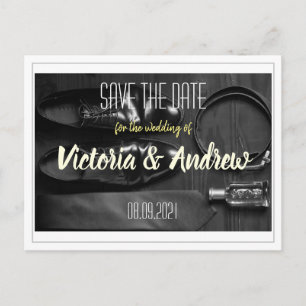 Grooms Shoes Parfüm Krawatte Save the Date Postkar Ankündigungspostkarte