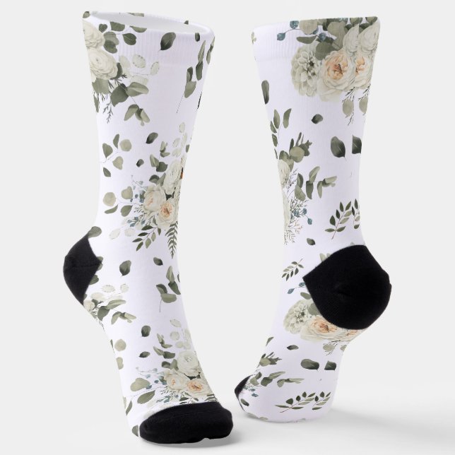 Grooms White Wedding Floral Bouquet Muster Socken (Gewinkelt)