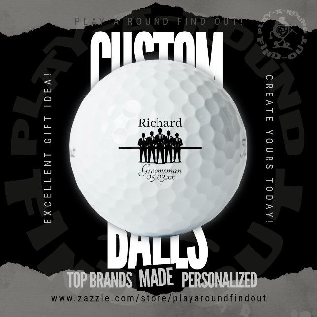Groomsman Bachelor Party Silhouette Name Date Golfball (Custom Wedding Party Golf Balls. Personalized groomsman gifts from PlayARoundFindOut.)