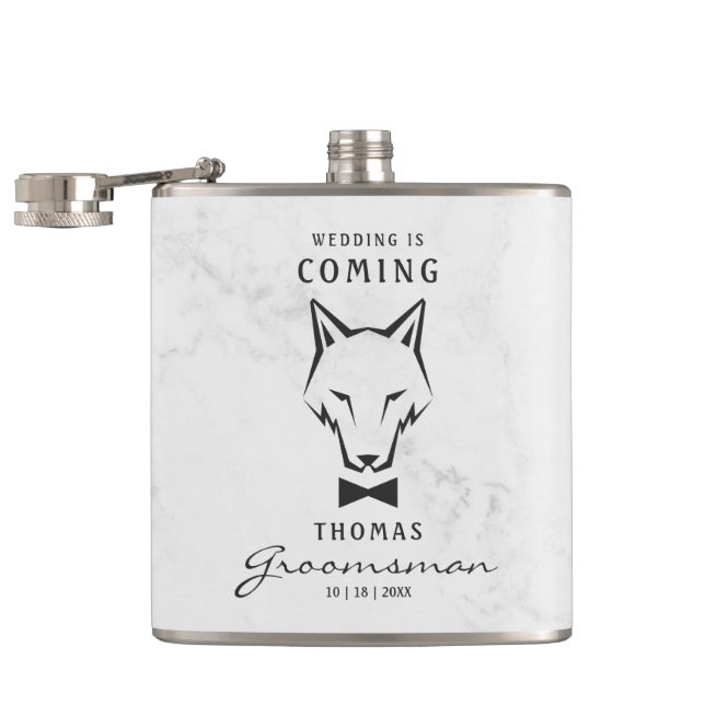 Groomsman Best Man Groom Wolf White Background Flachmann (Geöffnet)