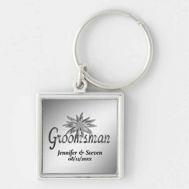 Groomsman Black and White Custom Keychains Schlüsselanhänger (Vorne)