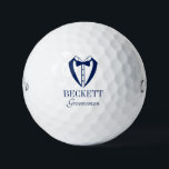 Groomsman Blue Tuxedo With Bow Tie Golfball<br><div class="desc">These golf balls are a great favor for the groomsmen in your wedding party. They feature a fabulous tuxedo and bow tie in blue. With a first name in a traditional CAP font and the job groomsman in a coordinating script font also in blue they're perfect for the groomsmen. They'd...</div>