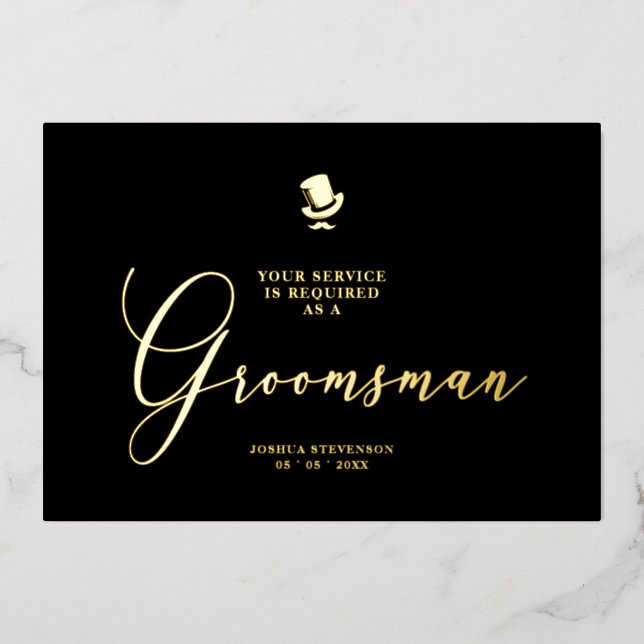 Groomsman Funny Wedding Minimalist Proposal Golden Folieneinladung (Vorderseite)