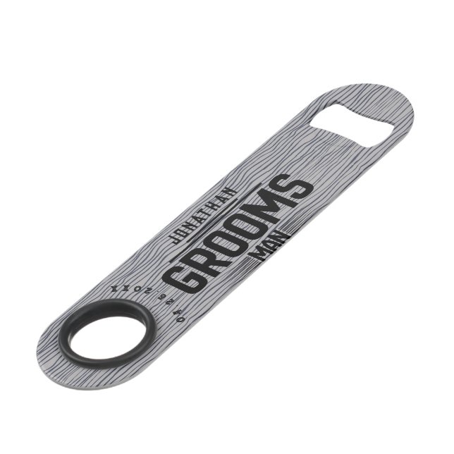 Groomsman Rustic Grey Wood Personnalisé Barre Clé (Dos Angle)