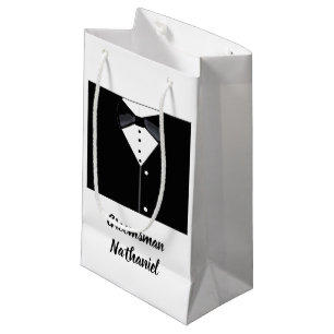 Groomsmen personnalisé noir Tuxedo petit sac cadea