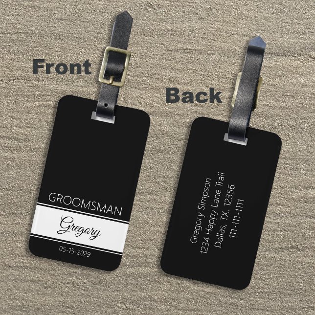 Groomsmen Thank You Monogram Black Luggage Tags  Gepäckanhänger (Von Creator hochgeladen)