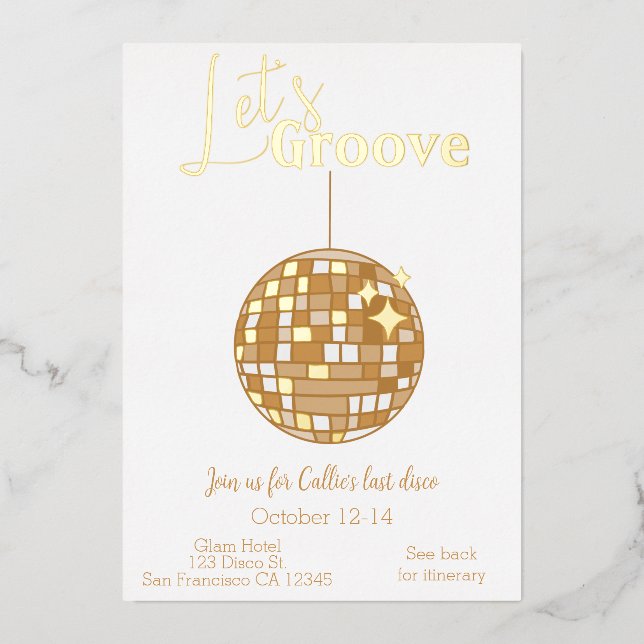 Groove Bachelorette Tour lass Last Disco Folieneinladung (Vorderseite)