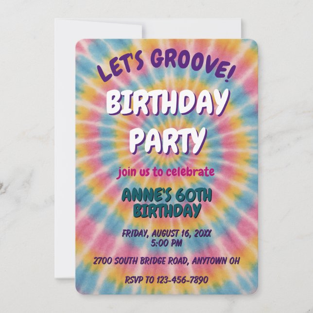 Groove Tie Dye Invitation de fête d'anniversaire (Devant)