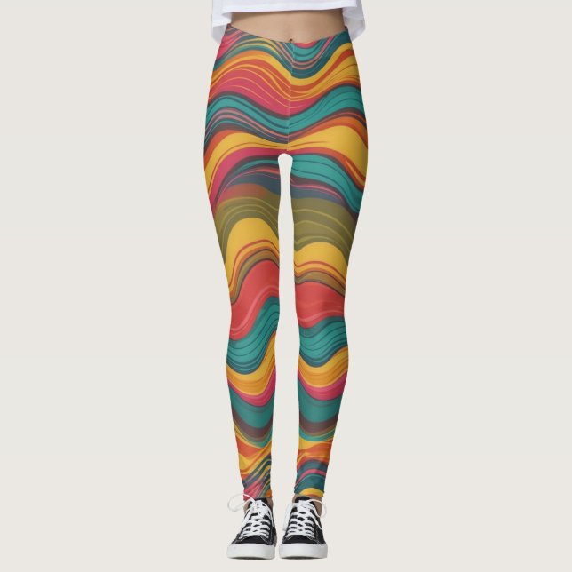 Groove Waves 70er Psychedelic Line Muster Leggings (Vorderseite)