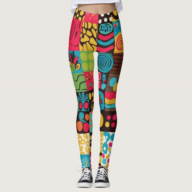 Groove Waves 70er Psychedelic Line Muster Leggings (Vorderseite)
