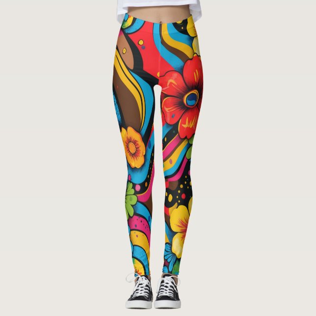 Groove Waves 70er Psychedelic Line Muster Leggings (Vorderseite)