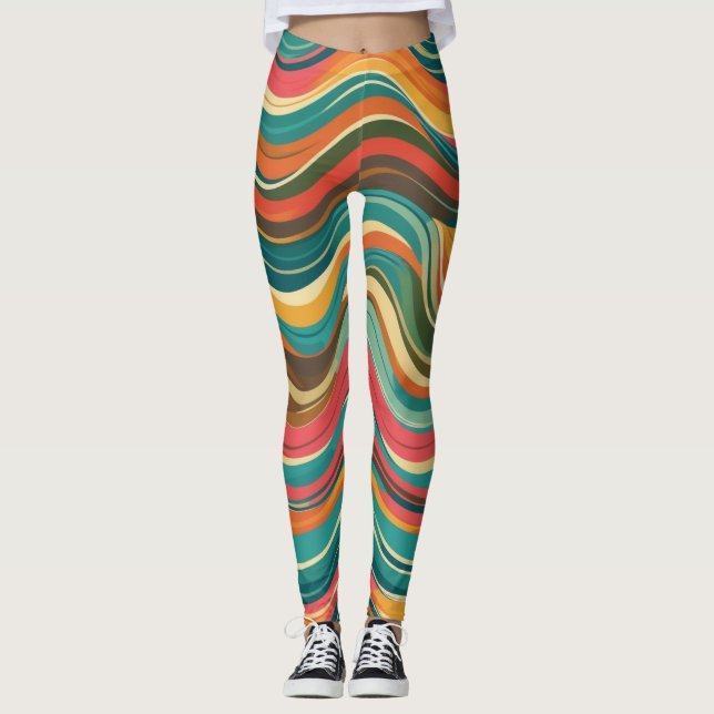Groove Waves 70er Psychedelic Line Muster Leggings (Vorderseite)