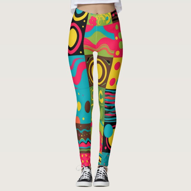 Groove Waves 70er Psychedelic Line Muster Leggings (Vorderseite)