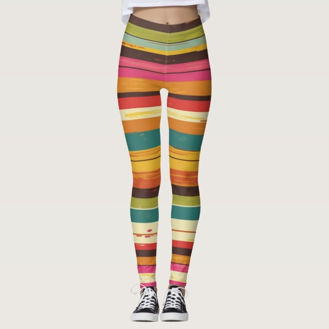 Groove Waves 70er Psychedelic Line Muster Leggings (Vorderseite)