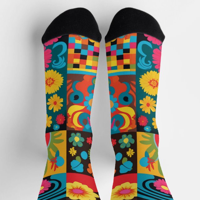 Groove Waves 70er Psychedelic Line Muster Socken (Oben)