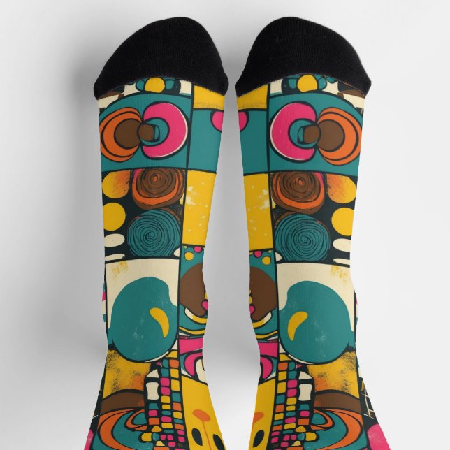 Groove Waves 70er Psychedelic Line Muster Socken (Oben)