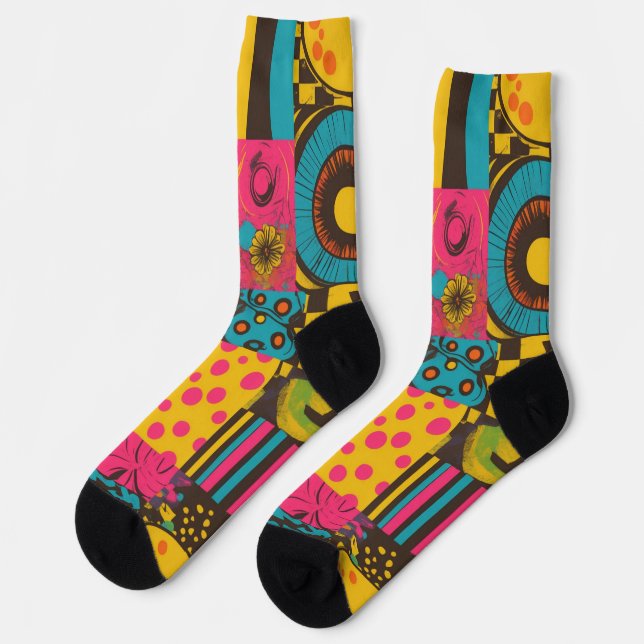 Groove Waves 70er Psychedelic Line Muster Socken (Linkes Detail)