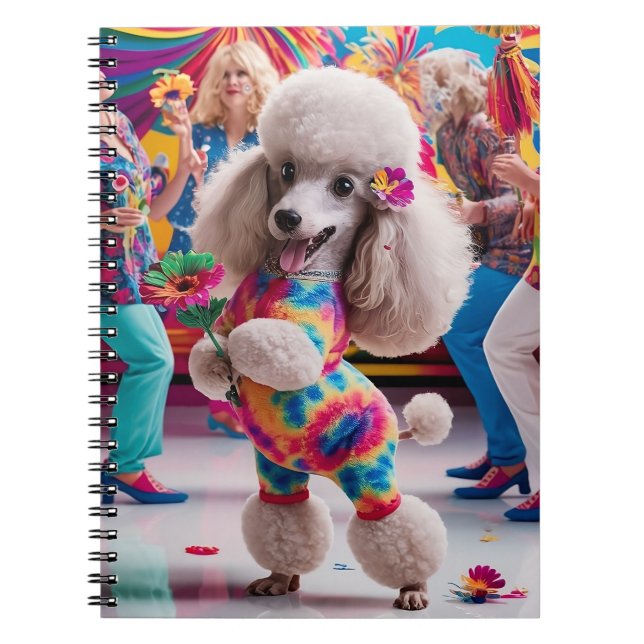 Groovie Hippie 60er Poodle Tanzen in der Disco Notizblock (Vorderseite)