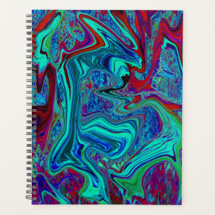 Groovige abstrakte Retro-Kunst in Blau und Rot Planer