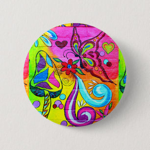 groovige Farben Hippie-Stil Knopf Button