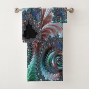 Groovige farbenfrohe Boho-Hippie-Mandelbrot-Frakta Badhandtuch Set