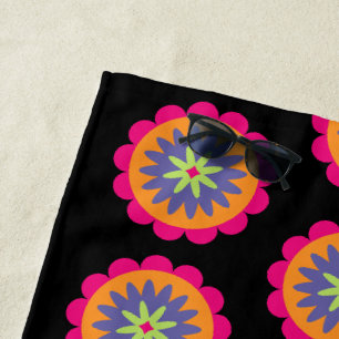 Groovige Retro-Botanik-Muster-Kunst Strandtuch