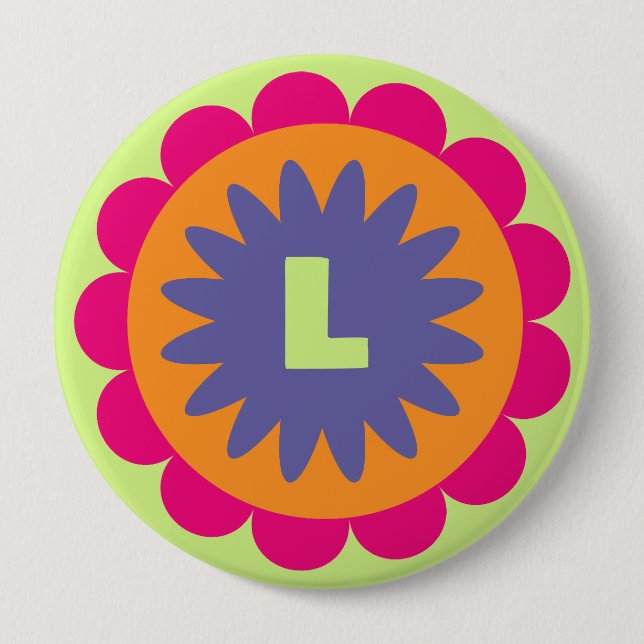 Groovige Retro-Botanik-Musterkunst Button (Vorderseite)