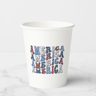 Groovige Retro Patriotische Amerika-Typografie Pappbecher