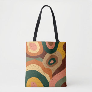 Groovige Retro-Wellen und Punkte mit lebendigen Fa Tasche