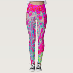 Grooviges abstraktes Türkisblau- und Rotwirbelmust Leggings