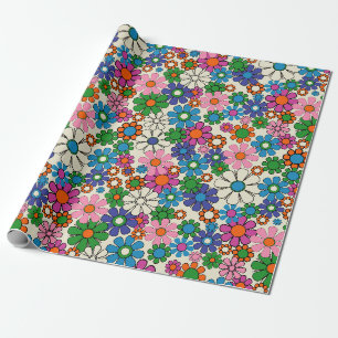 Grooviges farbenfrohes Retro-Blumenmuster der 60er Geschenkpapier