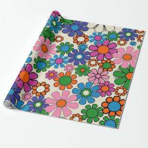 Grooviges farbenfrohes Retro-Blumenmuster der 60er Geschenkpapier