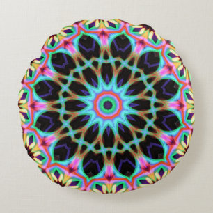 Grooviges geometrisches florales Mandala rund Rundes Kissen