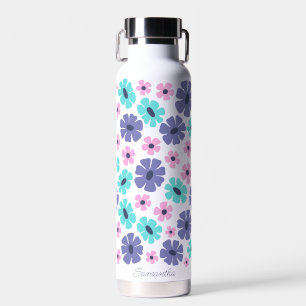 Grooviges Pastell-Blumenmuster Retro Trinkflasche