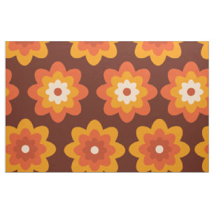 Grooviges Retro-70er-Boho-Hippie-Orangen-Blumenmus Stoff