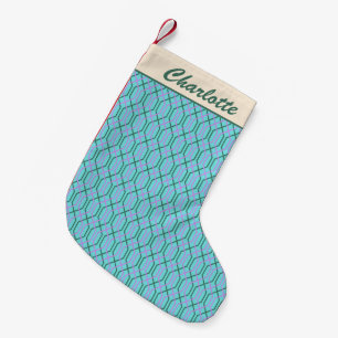 Grooviges Retro-Aqua-Blau-Muster personalisierter  Kleiner Weihnachtsstrumpf