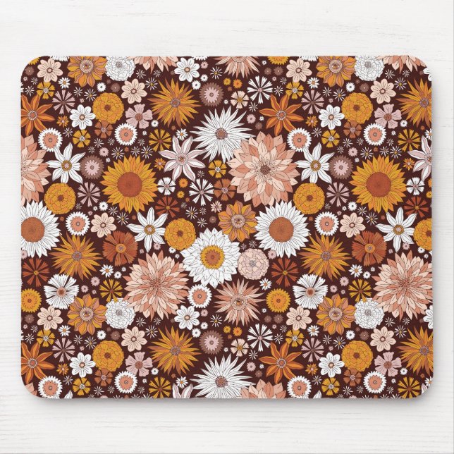 Grooviges Retro-Blumengarten-Muster Mousepad (Vorne)